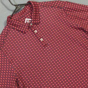 Burlebo Shirt Men's M Red Geometric Performance Polo Texas Short Sleeve